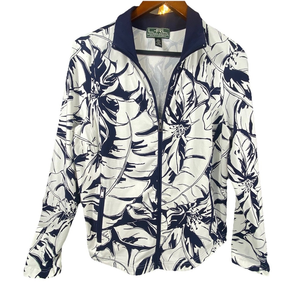 Lauren Ralph Lauren‎ Full Zip Knit Jacket Large Women Palm Print Country Club